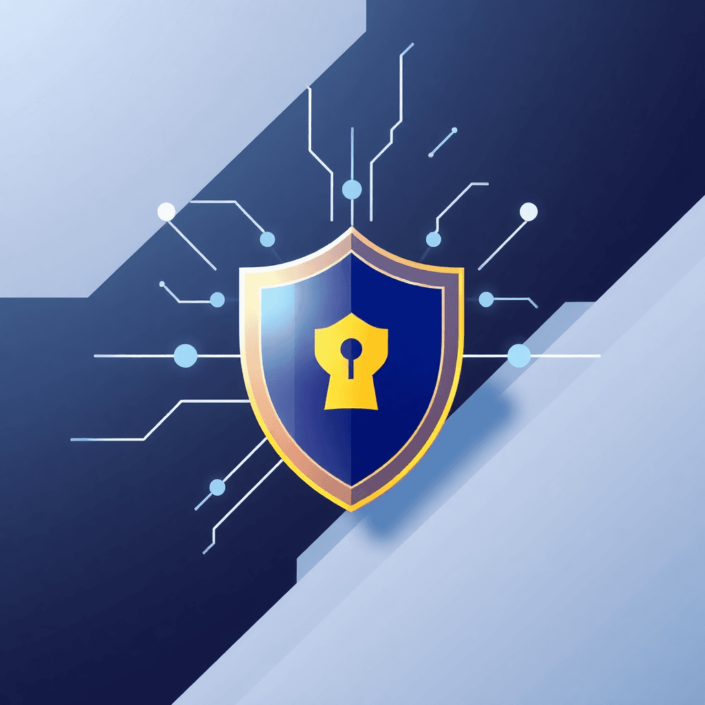 modern cybersecurity concept illustration showing digital shield protecting against fraud and scams, clean minimalist design